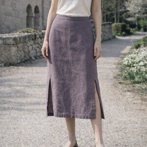 Weekend Max Mara Linen A-Line Midi Skirt US 10 Italy Side Zip